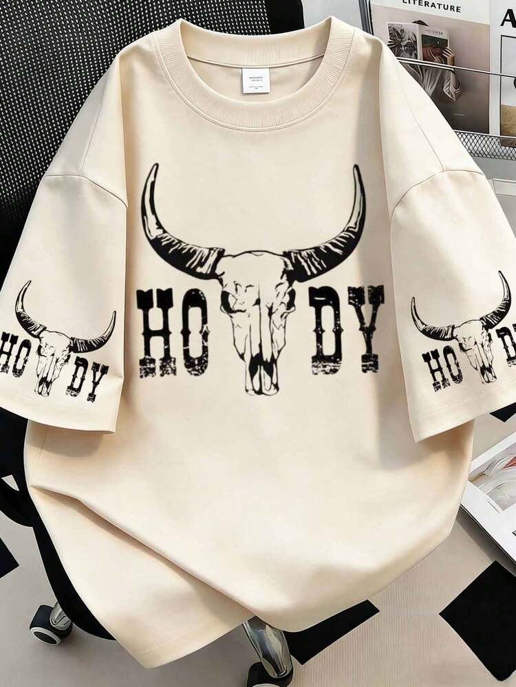 Áo thun nữ cỡ lớn Howdy Western Graphic, kiểu Boho, cổ tròn, tay ngắn, đơn giản, thích hợp mặc hàng ngày, đi chơi, dự tiệc, đi học, tham dự lễ hội âm nhạc, kỳ nghỉ, đi làm. Có thể dùng làm quà tặng cho gia đình, bạn trai, bạn gái, bạn bè, hoặc làm quần áo mùa hè cho các cô gái. - Màu be - Xem 1