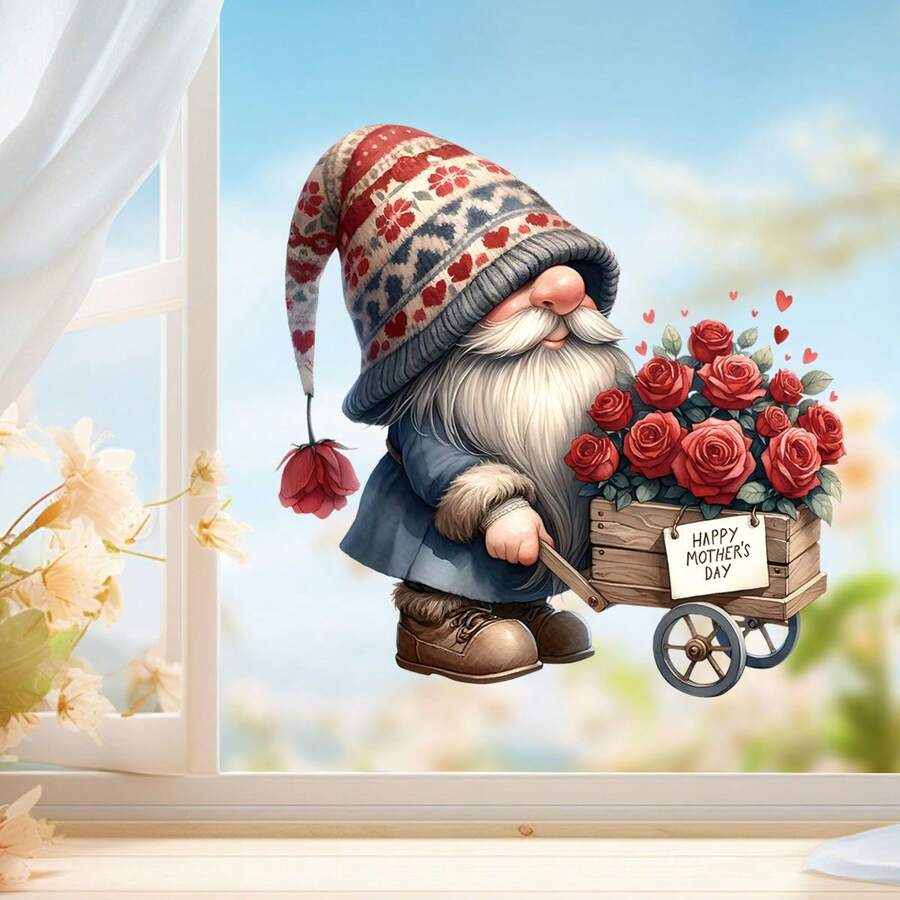 Hình dán tường có thể tháo rời hình chú lùn giao hoa với dòng chữ "Chúc mừng Ngày của Mẹ", thích hợp cho phòng khách, phòng ngủ, phòng học, văn phòng và các không gian khác. - Ngày của Mẹ - Xem 1