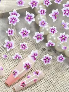 2 Stück 5D Geprägte Sakura Nagel Aufkleber - Kirschblüten Nagelkunst Aufkleber Set für Hochzeit Party - Rosa Lila Farbverlauf Blumen Nagel Abziehbilder mit goldenem Zentrum, selbstklebende 3D Kirschblüten Nagel Zubehör, DIY Nagel Aufkleber für Salon & Heimgebrauch - Verschiedenfarbig - Übersicht 6