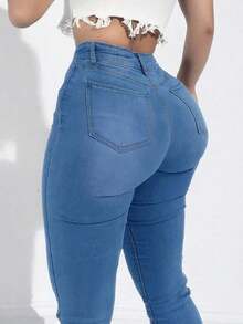This Brand New Blue Y2K High-Waisted Slimming Stretch Denim Jeans Feature An Elegant And Fashionable Design, Versatile And Practical, Suitable For Casual, Street, And Retro Styles.It Is Suitable For All Seasons And Is Also An Ideal Choice For New Year And Valentine's Day. - 中藍色 - 查看 9