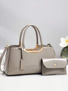 Bộ túi xách thời trang mới dành cho mẹ và con gái, túi xách cỡ lớn in họa tiết da cá sấu bóng bẩy. - Màu tím - Xem 13