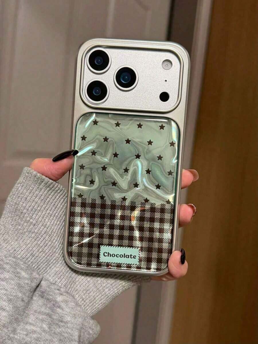 Star Glitter Retro Grid Texture Y2K Phone Case Compatible And Compatible 17/17Pro/17Promax/17air/16promax/16/16/16pro/16plus/15/15promax/15pro13/14promax/13promax/14pro/14promax The Appearance Of The Phone Case Is Beautiful And Simple.The Back Cover Is Soft, Shock Resistant, Waterproof, Drop Resistant, And Scratch Resistant - 綠色 - 查看 1