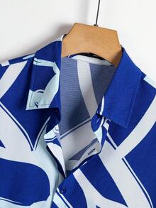 Abstract Ocean Waves And Soaring Bird Lines Symbolize Freedom And Vibrant Summer Energy 3D Printed Casual Short Sleeve Mens Shirt Beach Style Button Up Top - 白色 - 查看 3