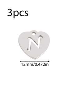 3个/套 心形吊坠 不锈钢英文字母吊坠 A-Z 字母饰品，适用于手工手链、耳环等珠宝制作 - 吊墜 - 查看 9