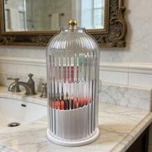 360° Makeup Brush Holder Organizer With Lid Waterproof Dustproof Vanity Storage - Grey - View 5