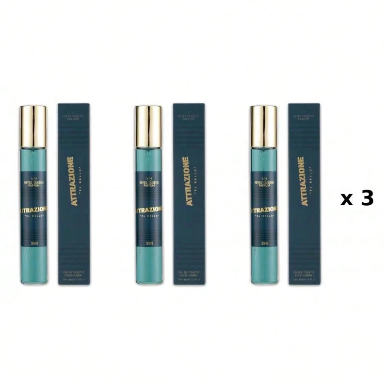 Mini perfume para hombre REYES QUEENS, Attrazione El Bello 33 ml Pack 3 Unidades Familia Olfativa: Amaderada, Tamaño: 33 ml, Concentración: Agua de colonia, Género: Masculino - Leñoso y terroso - Ver 1