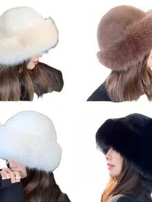 1 Piece New Release Women's Winter Furry Hat, Thick Solid Color Wool Cap, Mongolian European Fashion Autumn - 白色 - 查看 4