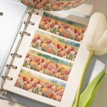1 Roll Washi Tape, Floral Series Pastoral Style Hand-Painted Illustrations Of Plants And Flowers, Refreshing Natural Landscape Flowers Like Tulips/Sunflowers/Daisies/Roses, Suitable For Scrapbooking, Albums, Notebooks, DIY Decoration, Student Stationery Supplies, Back To School Essential - 1rolii - View 3