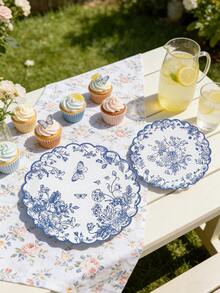 10pcs/20pcs/30pcs Blue And White Floral Paper Plates, 9inch& 7inch Round Scalloped Edge Blue And White Porcelain Style Plates, Chinoiserie Butterfly & Flower Print Disposable Plates, Bridal Shower, Wedding, Tea Party Decorations Men Women - Multicolor - View 4