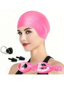 4pcs Swimming Set: Waterproof Goggles, Silicone Swim Cap, Nose Clip And Ear Plugs. Large Size Cap Design With Ear Protection, Suitable For Long And Short Hair. Outdoor Summer Gear, Birthday, Mother's Day, Father's Day Gift - Fashion - View 12