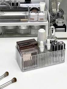 1 pièce Boîte de rangement avec miroir, convient pour les cosmétiques, la coiffeuse, les soins de la peau, les rouges à lèvres, les bijoux, le rangement de salle de bain, les vacances à la plage, la salle de bain, la chambre, grande capacité - Transparent - Voir 3