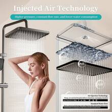 数字显示钢琴键淋浴系统，壁挂式12英寸雨淋式花洒套装，高压手持喷头，无需电源的浴室配件 - 深灰色 - 查看 5