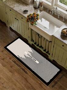 1 件硅胶厨房地垫，黑白渐变同心椭圆线图案，“COOKING NOW”字样印花，现代简约风格，适用于厨房、浴室、玄关、洗衣房、卧室、客厅装饰 - 彩色 - 查看 8