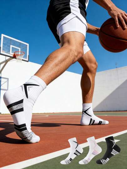 1 Pair/3 Pairs Men's High Elasticity Sports Short Sock Breathable Sweat Absorbing Odor Proof Comfortable Fit Thickened Cushioning Suitable For Various Ball Sports Running Fitness Cycling