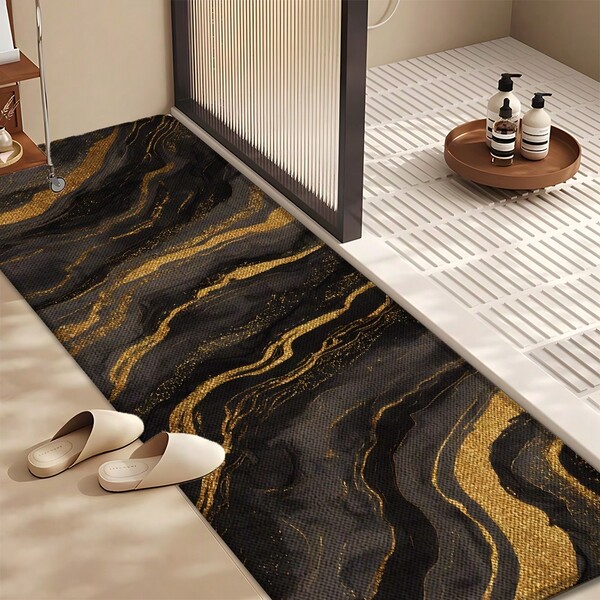 1 قطعة ديكور منزلي، سجادة مطبوعة بنمط الرخام الذهبي من الكتان للمطبخ، سجادة أرضية، سجادة حمام، سجادة باب، مستطيلة مطبوعة ثلاثية الأبعاد، مناسبة لغرفة المعيشة والنوم والممر والحمام وغرفة الغسيل - سجادة بوليستر، مناسبة للديكور الداخلي والخارجي للمنزل