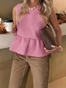 FOR BEAUTY Áo dệt kim nữ mùa hè Y2K màu trơn không tay, gấu bèo, dáng ôm, phong cách casual chic, mặc đi làm, hẹn hò, du lịch - Long lanh - Xem 4