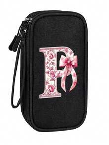 Compact Black Double-Layer Zipper Storage Bag And Digital Product Organizer With 26 Cute Patterned Bow Letters: A Must-Have Travel Cable And Electronics Storage Accessory That Can Store Power Banks, USB Data Cables, Headphones - Multicolor - View 16