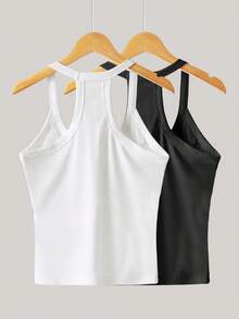 2pcs Striped Sports Camisole, Built-In Padded Seamless Cami Top, Versatile Comfortable Undershirt For All Seasons - Multicolor - View 2