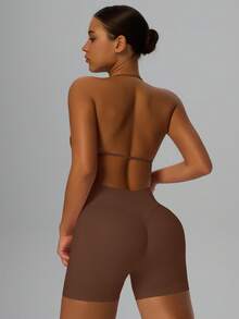 Yefecy 女士高支撑细肩带运动吊带背心，适合健身、瑜伽等运动，具有高支撑性和高弹性，适合运动、瑜伽及各种场合，春季穿着。 - 棕色 - 查看 5