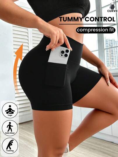 Zimi Collection Plus Size Seamless Biker Shorts With Pockets High Waisted Tummy Control Gym Workout Athletic Yoga Shorts