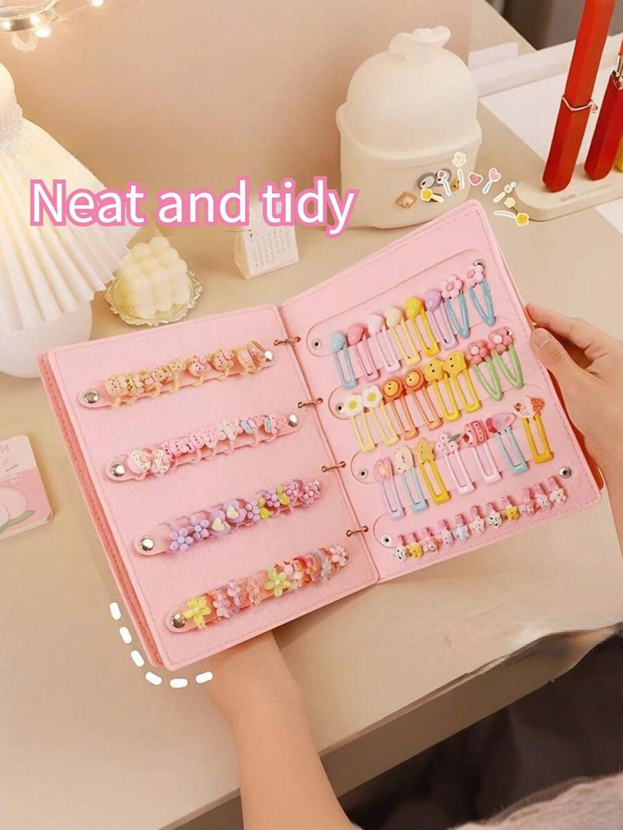 4-Page Felt Hair Accessory Storage Book, Baby Hair Clip Storage Box, Children's Jewelry Storage Book - Pink - View 1
