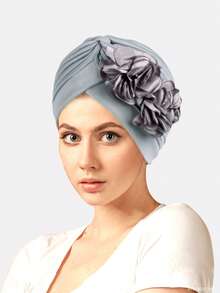 1件装女士3D立体花卉头巾帽，化疗帽，婚礼教堂帽，适合日常佩戴 - 彩色 - 查看 5