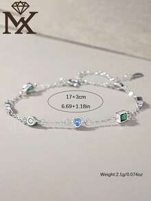 SYMFNY 1 chiếc vòng tay nữ bằng bạc sterling 925 tối giản và tươi mới, được khảm đá Cubic Zirconia tinh tế, kết hợp với hình trái tim lãng mạn và hình giọt nước hình học, thích hợp để đeo hàng ngày vào mùa hè. - Bạc - Xem 6