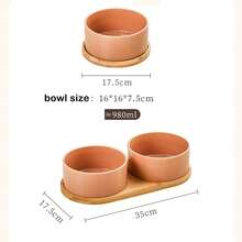 Bát ăn và uống nước bằng gốm sứ cho chó/mèo kèm chân đế gỗ, bát cỡ trung bình chống tràn, phù hợp cho thú cưng có râu, có thể rửa bằng máy rửa chén. - 500ml - Xem 8