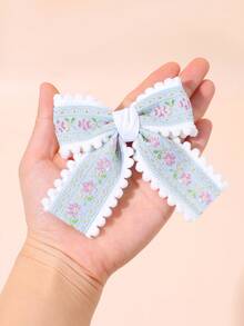 2pcs/Set Girls' Blue Floral Embroidery Bow Hair Clips, Suitable For Spring/Summer Daily Wear, Teenage Hair Accessories - Multicolor - View 3