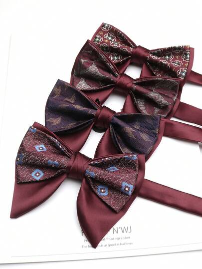 1pc Vintage Floral Bow Tie, British Style Formal Necktie Suitable For Business, Wedding