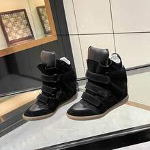 ISA High-Quality High-Top Sneakers For Women Made Of Genuine Leather With An 8 Cm Thick Sole And Closure – Versatile Leisure And Sports Shoes. - 黑色 - 查看 4