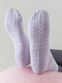 1/4双装 女士防滑普拉提袜，普拉提抓地袜，瑜伽袜，带防滑纹路 - 彩色 - 查看 4