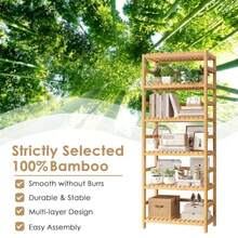 6-Tier Bamboo Shelf Bamboo Bookcase with Adjustable Shelves Free Standing Storage Shelf Unit Plant Flower Stand for Kitchen Bathroom Home Office Natural - 1 - Ver 8
