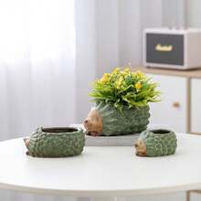 1个可爱创意陶瓷刺猬迷你卡通陶瓷花盆摆件，窑烧青铜色 - 擺飾 - 查看 1