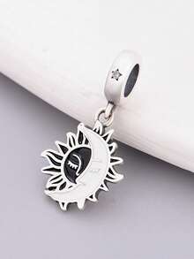 HuooNew 1pc 925 Sterling Silver Sun & Moon Pendant, Celestial Sun & Moon Face Dangle Bead, Unisex DIY Jewelry Gift - Silver - View 4