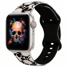 1件女性哥德式骷髏與蛇紋印花矽膠錶帶，兼容 38/41/40/44/42/45/49mm (S10 42mm/46mm)，柔軟運動替換錶帶，兼容 Ultra/SE/Series10/9/8/7/6/5/4/3/2/1，時尚個性化配件 - 白 黑 - 查看 2