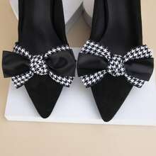1 Pair Elegant Minimalist Black Houndstooth Pattern Black Stripe Detachable Shoe Clips, Suitable For Wedding, Party, High Heels - Black - View 4