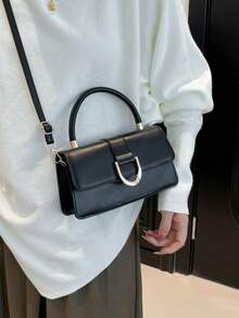 Fashionable Small Square Handbag For Women, New Casual Texture Commuter Bag, Minimalist Shoulder Crossbody Bag - Black - View 3