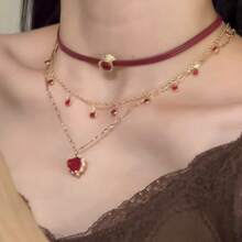 1件波西米亚风优雅女士红/绿祖母绿吊坠项链，仿珍珠椭圆形吊坠项链，闪亮设计，适合派对、休闲佩戴和送礼。 - 珍珠 - 查看 12