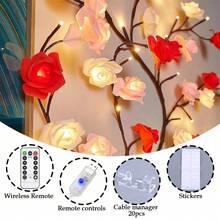 96 luces LED en forma de corazón con control remoto, tiras de iluminación decorativa creativa para pared y ventana, adecuada para decoración de fiestas y eventos - bastón de rosa - Ver 12