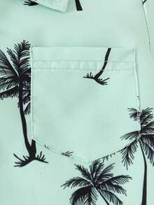 Boys' Casual Plant Print Polo Shirt + Solid Color Pants, Summer - Olive Green - View 5