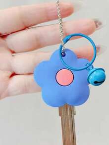 Cute Floral Silicone Key Cover - Vibrant Contrast Design, Comes With Silver Bead Chain (Self-Assembly Required), Detachable, Keychain Protector For Home Security, Key Ring Accessory | Fun Accessory | Silicone Keychain, Decorative Key ID Tag, Key Cap Set, Door Lock, Suitable For Women, Small Gift For Sisters, Lovers, Friends - Multicolor - View 3