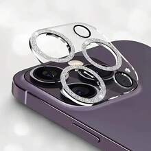 1pc Shiny Diamond Apple 17 Pro Max Camera Lens Film, Integrated Smartphone 16 Pro Max Camera, 14 Pro/15 Pro Max/16/15/14 Protective Lens Frame Tempered Glass Transparent Crystal Lens Film - Silver - View 7
