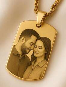 1 Stück Militär-Hundemarke Anhänger, lasergeätzter DIY personalisierter Charm, anpassbarer Text, Zitate, Gedenkzahlen, Namen, 18k vergoldete Premium-Edelstahlkette, inklusive Produkt-Geschenkbox, geeignet als Geschenk für Freund und Freundin, Familie und geliebte Menschen, Valentinstagsgeschenk, Feiertagsgeschenk - Bildstil-Gold - Übersicht 2