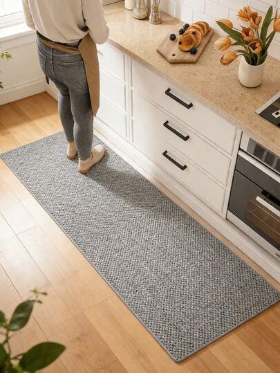 1件灰色仿黄麻厨房地垫，厨房地毯，多种尺寸可选，乔迁礼物，节日礼物，适用于厨房、餐厅、玄关、浴室、门廊、洗衣房、阳台、露台等场所的装饰，简约耐用，四季皆宜，可水洗易清洁，防滑耐用，适合用作厨房地毯、餐厅地毯、房间装饰、家居装饰。