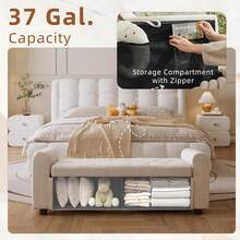 48" Ottoman With Storage, Tufted Storage Ottoman Bench, Convenient Living Room Fabrics Bench Seat, Entryway Shoe Benches With Inner Zipper & Arm, Rivetless Upholstered Window Seat Ottomans, Beige - Beige - View 3