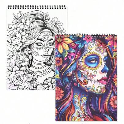 30 Records, 120 Pages/Page, Coloring Books For Women, Suitable For Adult Women To Relax, Spiral Binding, Single-Sided Printing, Adult Coloring Books, 24 Pages Coloring Books, Arts & Crafts, Sugar Skull Gifts, Suitable For Adult Women, 24 Pages Upgraded Thicker A4 Paper, Single-Sided Design Elegant And Easy To Use, Ideal For Relaxation And Emotional Expression.