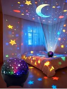Star & Moon Atmosphere Projector, Star & Moon Projection, USB Powered, Suitable For Bedroom, Gaming Room, Home Theater Ceiling, Office Party - Multi-color light - View 5