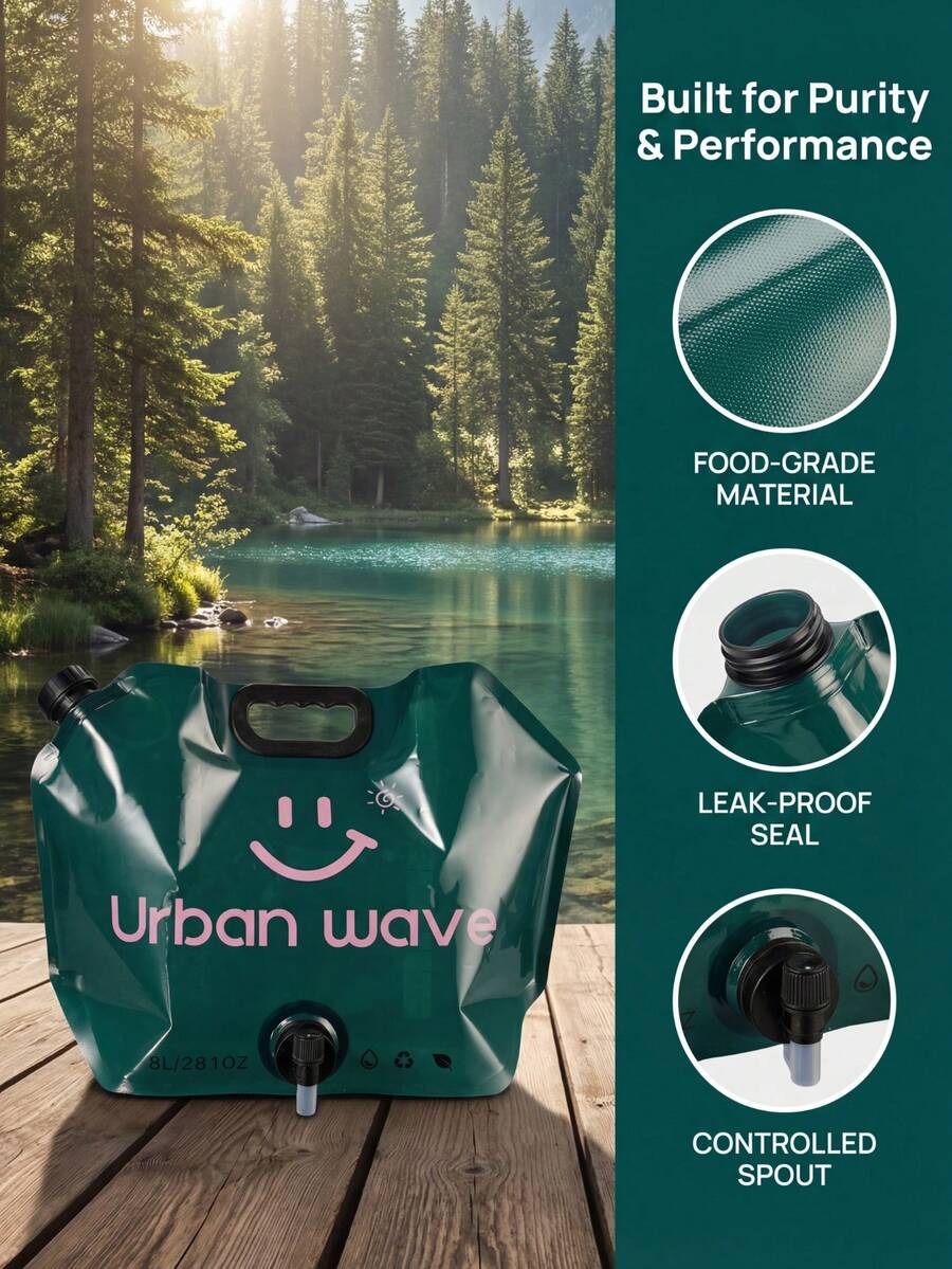 URBANWAVE URBANWAVB 1/4件装 8升大容量可折叠水袋 - 耐用手持式水袋，带高流量水龙头，户外徒步露营应急便携式节省空间水袋