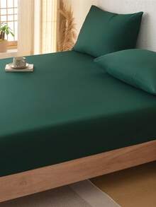 1 Fitted Sheet + 2 Pillowcases 3 PiecesSoft Brushed Bedding Set, Suitable For Bedroom & Guest Room, All Season, Machine Washable, Colors: Olive Green / Blue / Dark Coffee - Dark Green - View 8